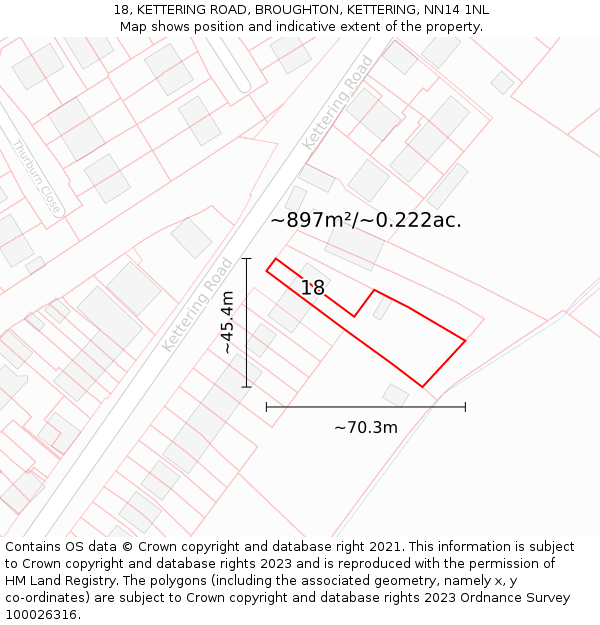 18, KETTERING ROAD, BROUGHTON, KETTERING, NN14 1NL: Plot and title map