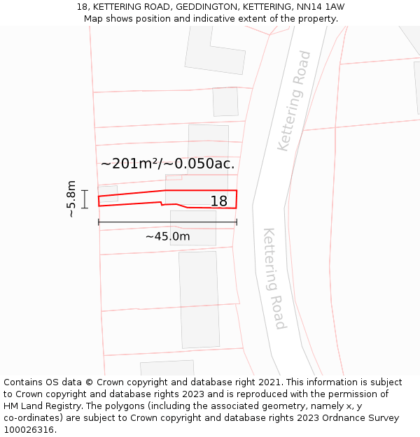18, KETTERING ROAD, GEDDINGTON, KETTERING, NN14 1AW: Plot and title map