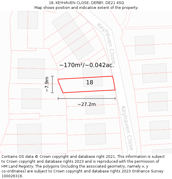 18, KEYHAVEN CLOSE, DERBY, DE21 4SQ: Plot and title map