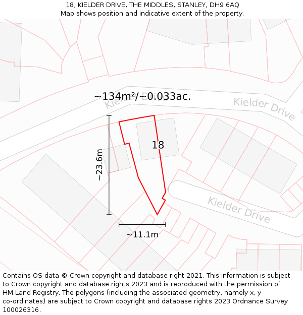18, KIELDER DRIVE, THE MIDDLES, STANLEY, DH9 6AQ: Plot and title map