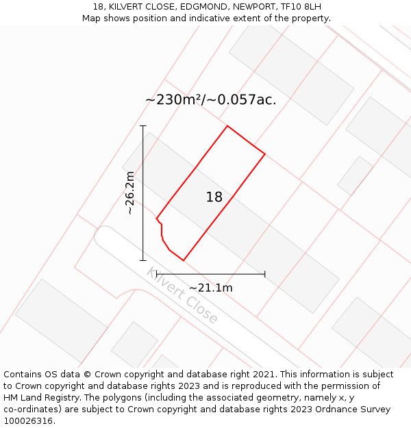 18, KILVERT CLOSE, EDGMOND, NEWPORT, TF10 8LH: Plot and title map