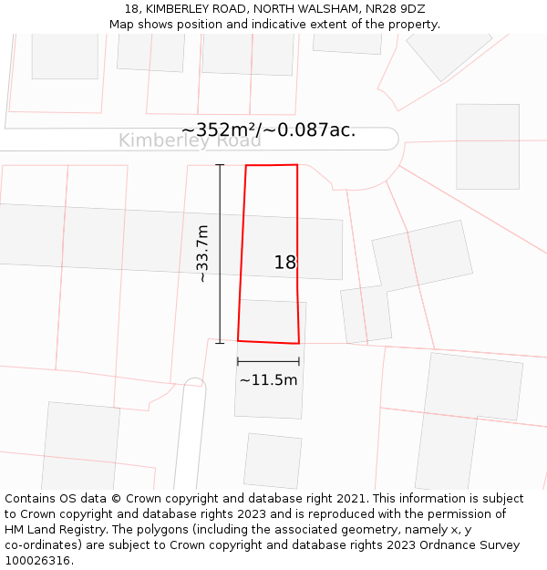 18, KIMBERLEY ROAD, NORTH WALSHAM, NR28 9DZ: Plot and title map