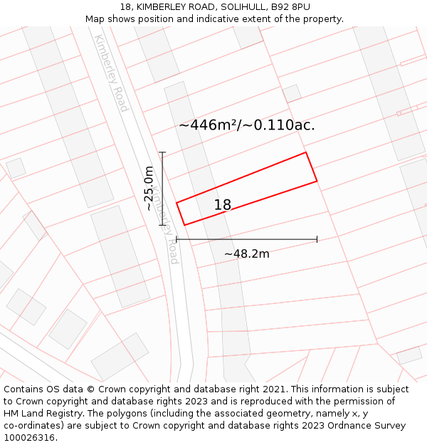 18, KIMBERLEY ROAD, SOLIHULL, B92 8PU: Plot and title map