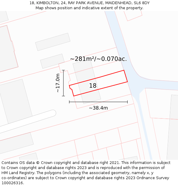 18, KIMBOLTON, 24, RAY PARK AVENUE, MAIDENHEAD, SL6 8DY: Plot and title map