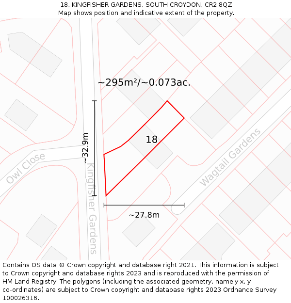 18, KINGFISHER GARDENS, SOUTH CROYDON, CR2 8QZ: Plot and title map