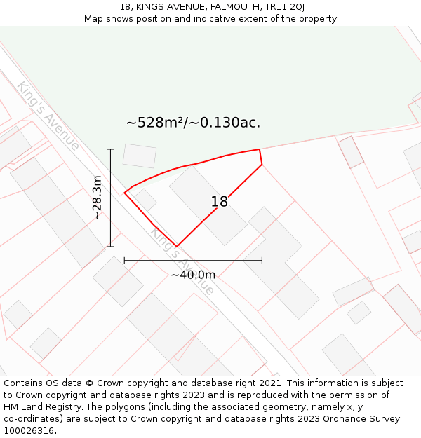 18, KINGS AVENUE, FALMOUTH, TR11 2QJ: Plot and title map