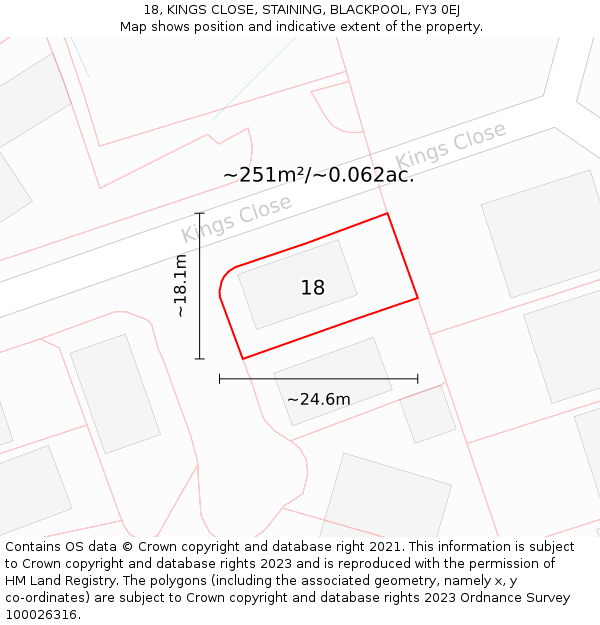 18, KINGS CLOSE, STAINING, BLACKPOOL, FY3 0EJ: Plot and title map