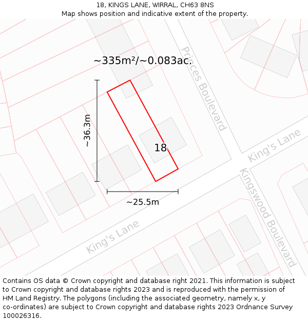 18, KINGS LANE, WIRRAL, CH63 8NS: Plot and title map