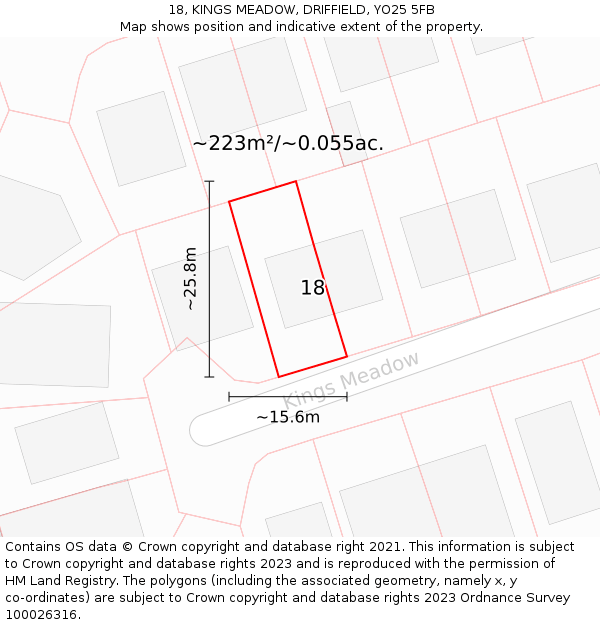 18, KINGS MEADOW, DRIFFIELD, YO25 5FB: Plot and title map