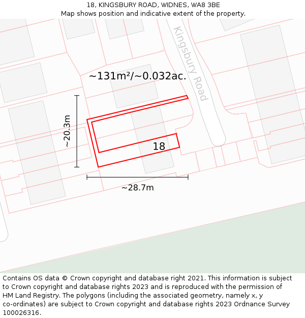 18, KINGSBURY ROAD, WIDNES, WA8 3BE: Plot and title map
