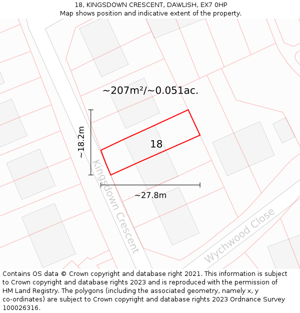 18, KINGSDOWN CRESCENT, DAWLISH, EX7 0HP: Plot and title map
