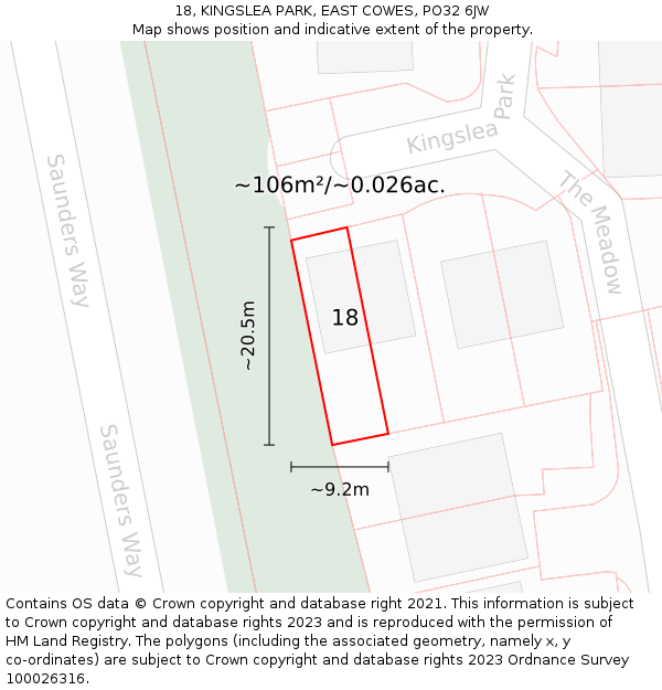 18, KINGSLEA PARK, EAST COWES, PO32 6JW: Plot and title map