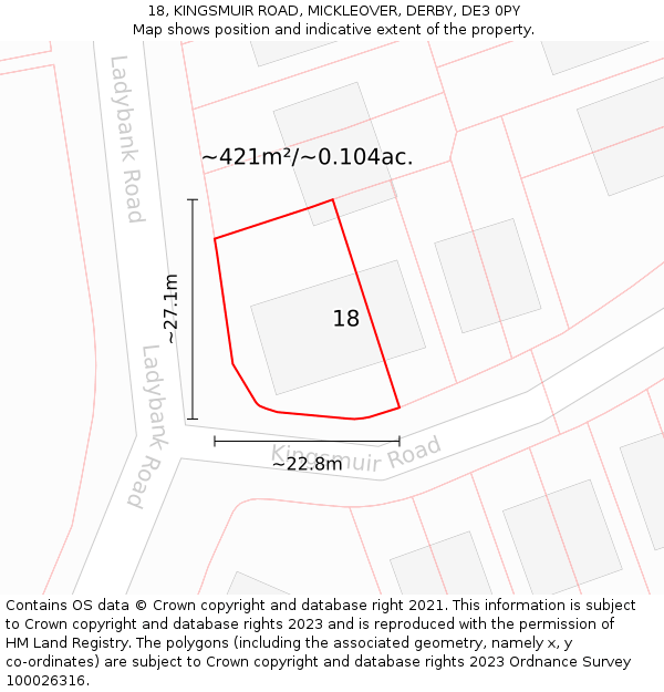 18, KINGSMUIR ROAD, MICKLEOVER, DERBY, DE3 0PY: Plot and title map