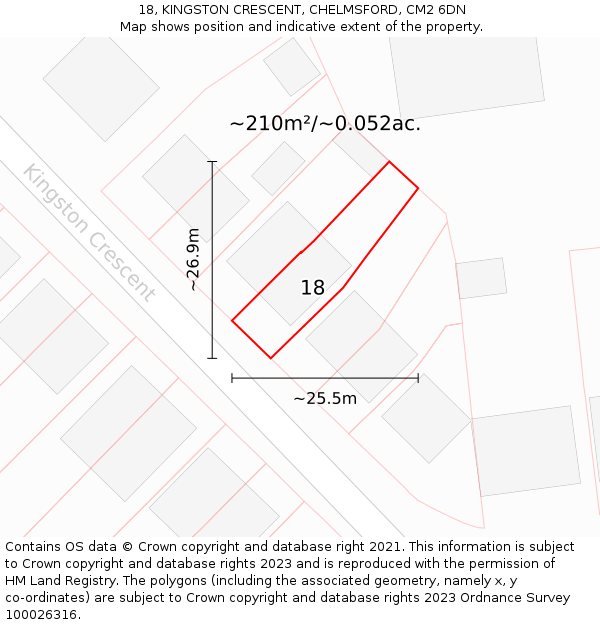 18, KINGSTON CRESCENT, CHELMSFORD, CM2 6DN: Plot and title map