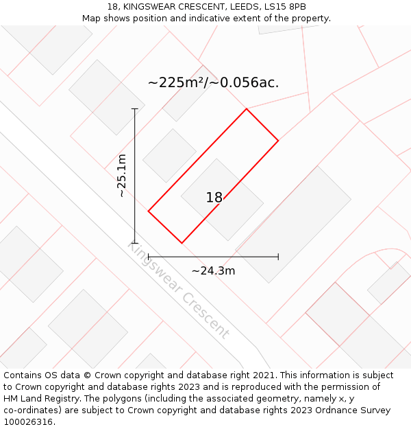 18, KINGSWEAR CRESCENT, LEEDS, LS15 8PB: Plot and title map