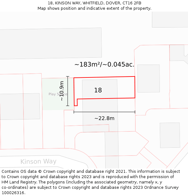 18, KINSON WAY, WHITFIELD, DOVER, CT16 2FB: Plot and title map
