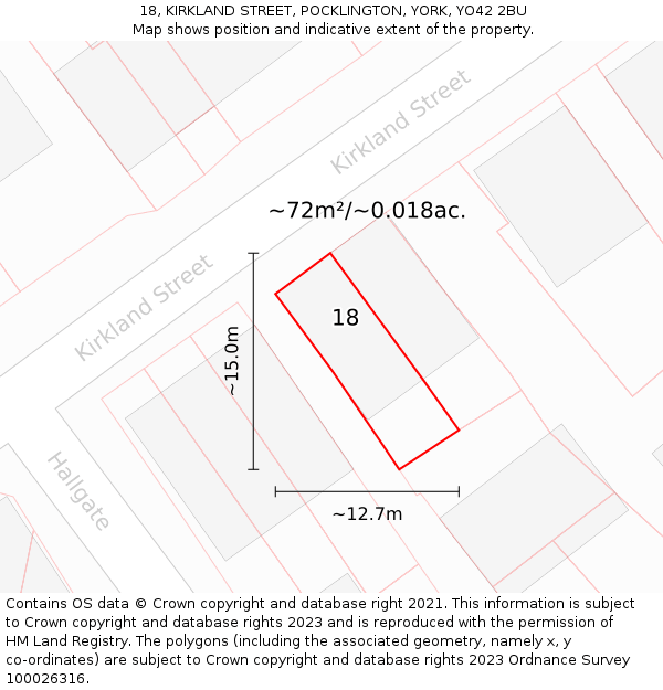 18, KIRKLAND STREET, POCKLINGTON, YORK, YO42 2BU: Plot and title map