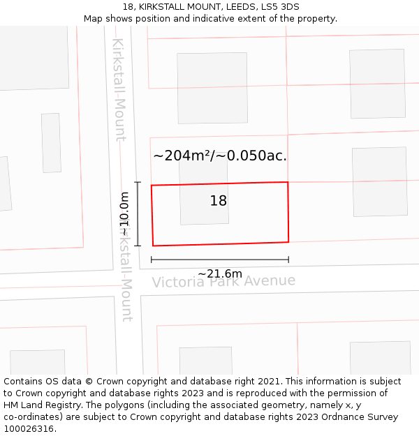 18, KIRKSTALL MOUNT, LEEDS, LS5 3DS: Plot and title map