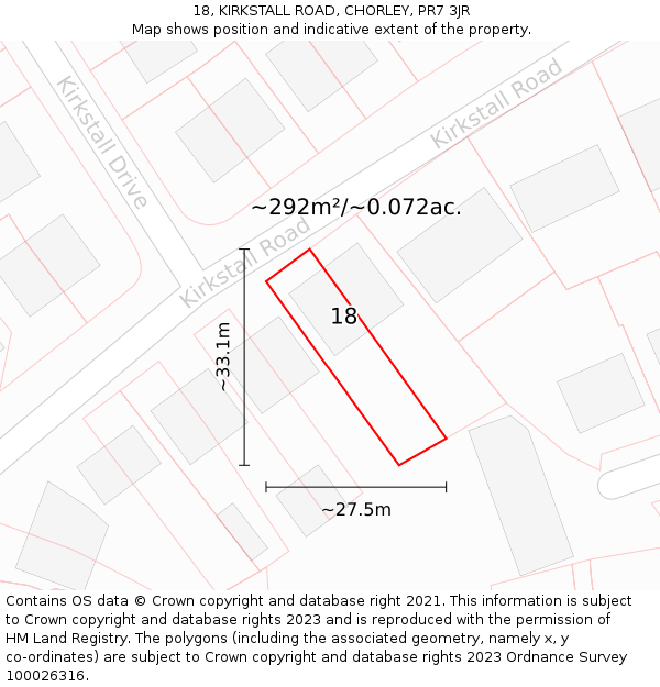 18, KIRKSTALL ROAD, CHORLEY, PR7 3JR: Plot and title map