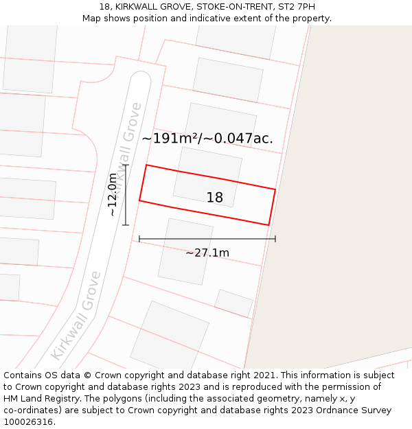 18, KIRKWALL GROVE, STOKE-ON-TRENT, ST2 7PH: Plot and title map