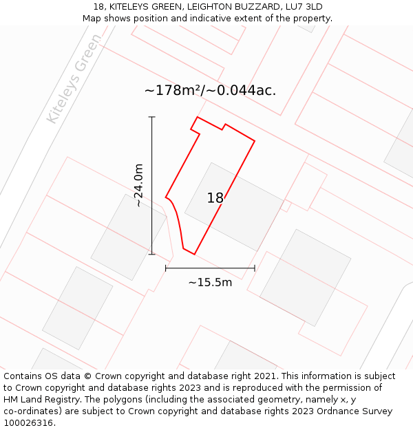 18, KITELEYS GREEN, LEIGHTON BUZZARD, LU7 3LD: Plot and title map