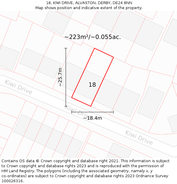 18, KIWI DRIVE, ALVASTON, DERBY, DE24 8NN: Plot and title map