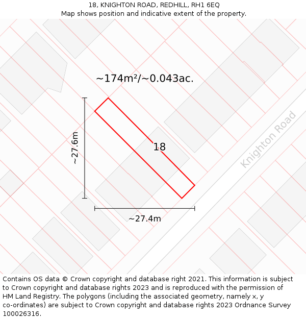 18, KNIGHTON ROAD, REDHILL, RH1 6EQ: Plot and title map