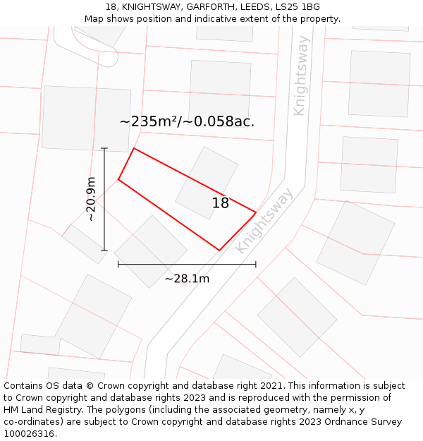 18, KNIGHTSWAY, GARFORTH, LEEDS, LS25 1BG: Plot and title map