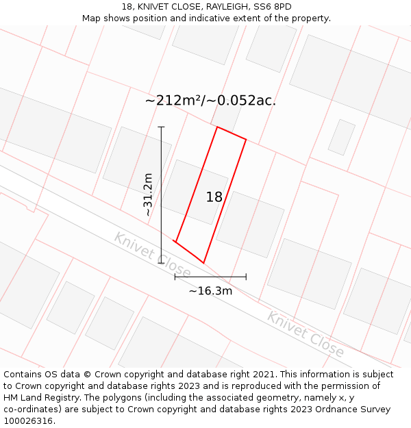 18, KNIVET CLOSE, RAYLEIGH, SS6 8PD: Plot and title map