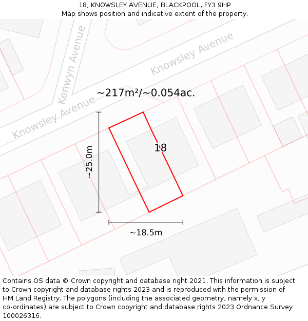 18, KNOWSLEY AVENUE, BLACKPOOL, FY3 9HP: Plot and title map