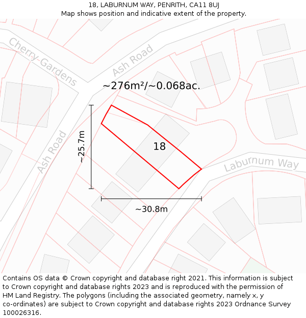 18, LABURNUM WAY, PENRITH, CA11 8UJ: Plot and title map