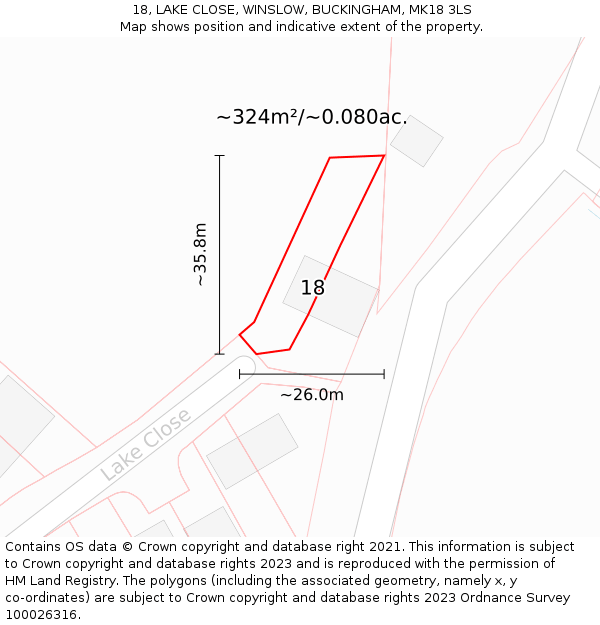 18, LAKE CLOSE, WINSLOW, BUCKINGHAM, MK18 3LS: Plot and title map