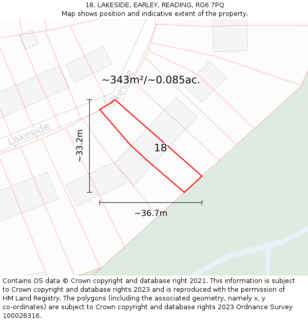 18, LAKESIDE, EARLEY, READING, RG6 7PQ: Plot and title map