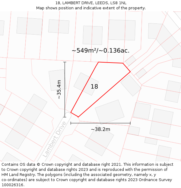 18, LAMBERT DRIVE, LEEDS, LS8 1NL: Plot and title map
