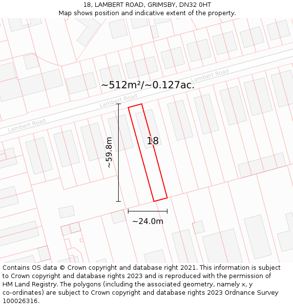 18, LAMBERT ROAD, GRIMSBY, DN32 0HT: Plot and title map