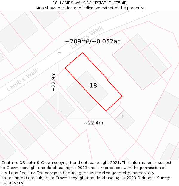 18, LAMBS WALK, WHITSTABLE, CT5 4PJ: Plot and title map