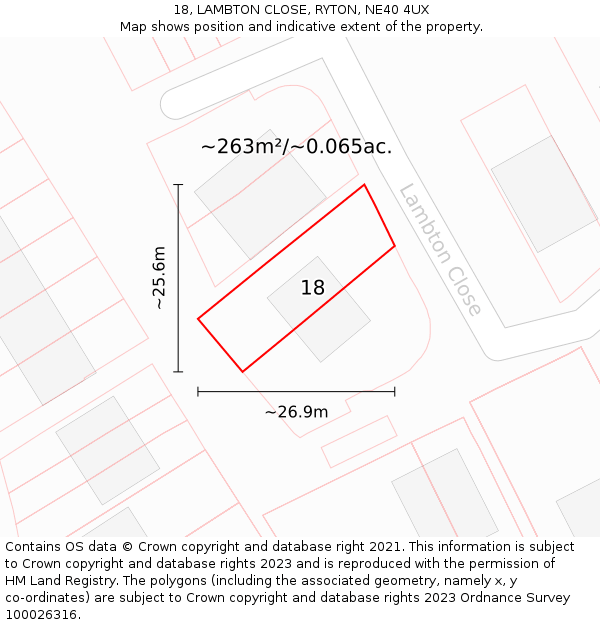18, LAMBTON CLOSE, RYTON, NE40 4UX: Plot and title map