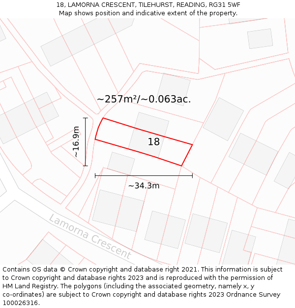 18, LAMORNA CRESCENT, TILEHURST, READING, RG31 5WF: Plot and title map