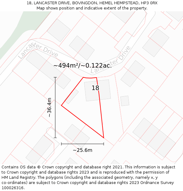 18, LANCASTER DRIVE, BOVINGDON, HEMEL HEMPSTEAD, HP3 0RX: Plot and title map