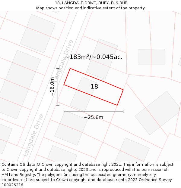 18, LANGDALE DRIVE, BURY, BL9 8HP: Plot and title map