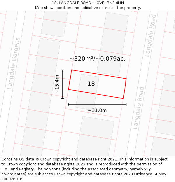 18, LANGDALE ROAD, HOVE, BN3 4HN: Plot and title map