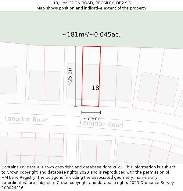 18, LANGDON ROAD, BROMLEY, BR2 9JS: Plot and title map