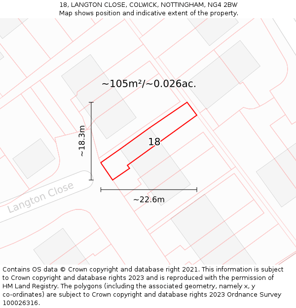 18, LANGTON CLOSE, COLWICK, NOTTINGHAM, NG4 2BW: Plot and title map