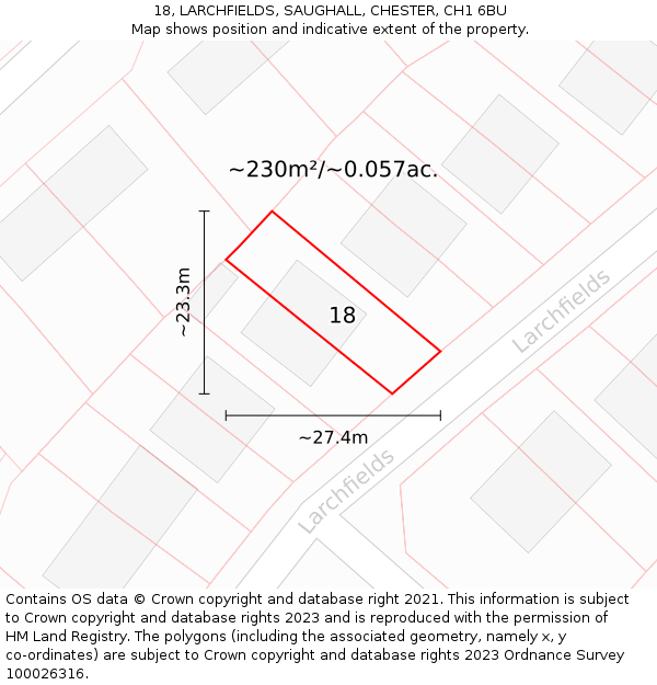 18, LARCHFIELDS, SAUGHALL, CHESTER, CH1 6BU: Plot and title map