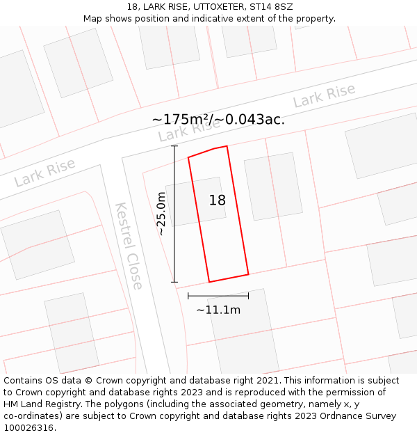 18, LARK RISE, UTTOXETER, ST14 8SZ: Plot and title map