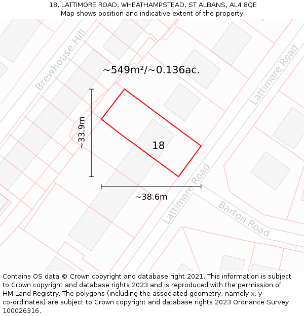 18, LATTIMORE ROAD, WHEATHAMPSTEAD, ST ALBANS, AL4 8QE: Plot and title map