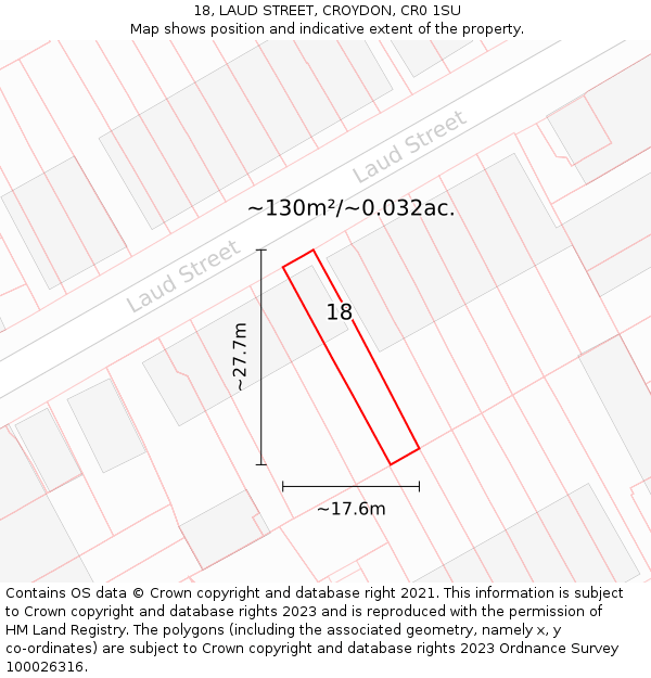 18, LAUD STREET, CROYDON, CR0 1SU: Plot and title map