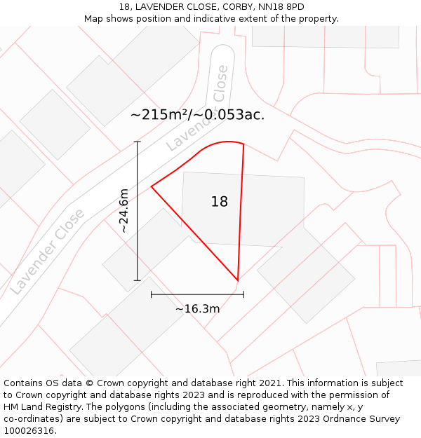 18, LAVENDER CLOSE, CORBY, NN18 8PD: Plot and title map
