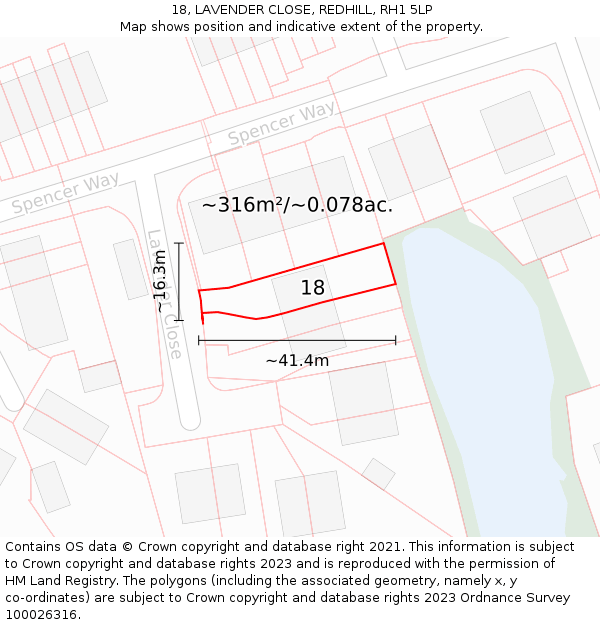 18, LAVENDER CLOSE, REDHILL, RH1 5LP: Plot and title map