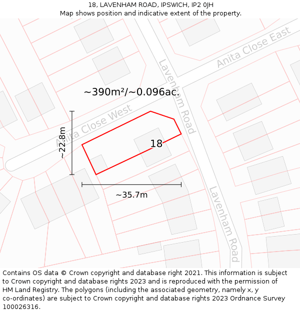 18, LAVENHAM ROAD, IPSWICH, IP2 0JH: Plot and title map